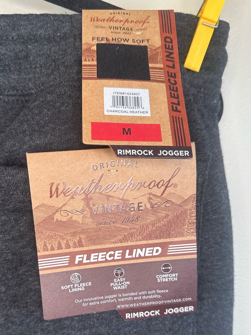 Weatherproof Men's Charcoal Heather Gray Rimrock Jogger Pants.  Fleece Lined.
